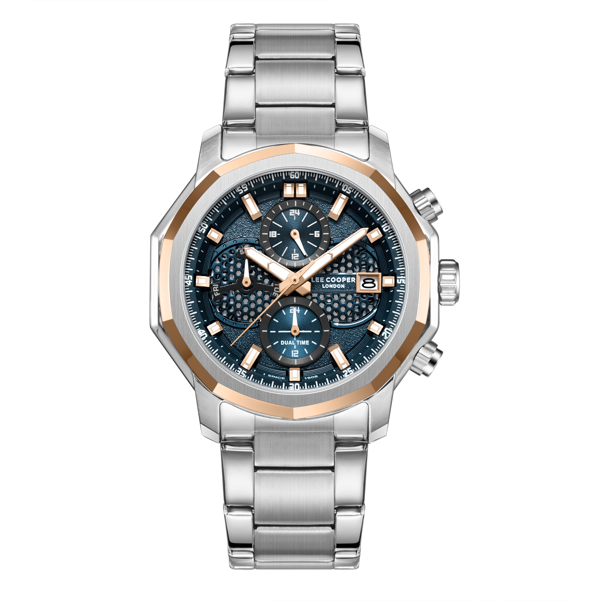 Lee Cooper Gents Multifunction Silver/Rose Gold Case Silver Metal