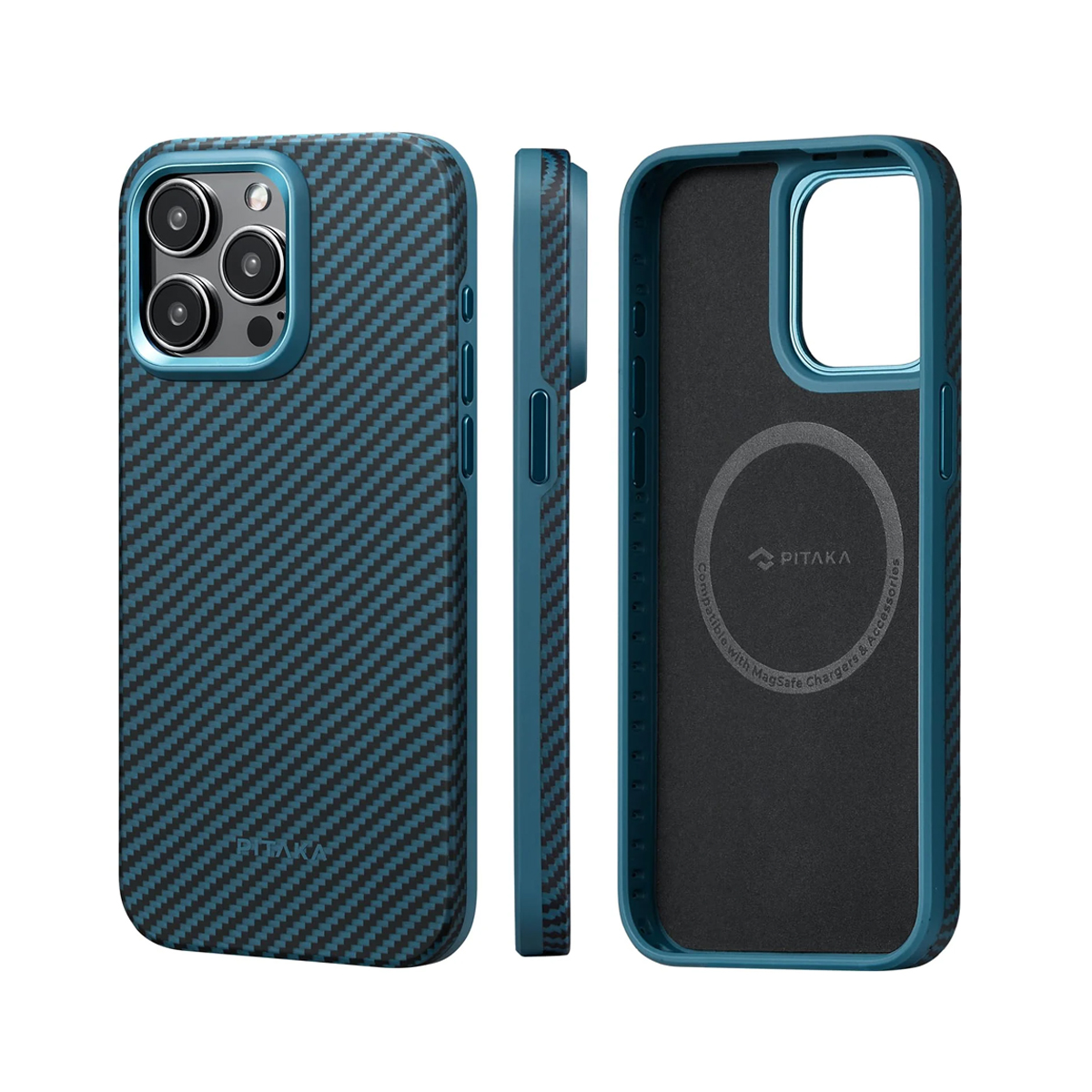 Pitaka MagEZ Case 4 Pro for Iphone 15 Pro Max Black/BlueTwill