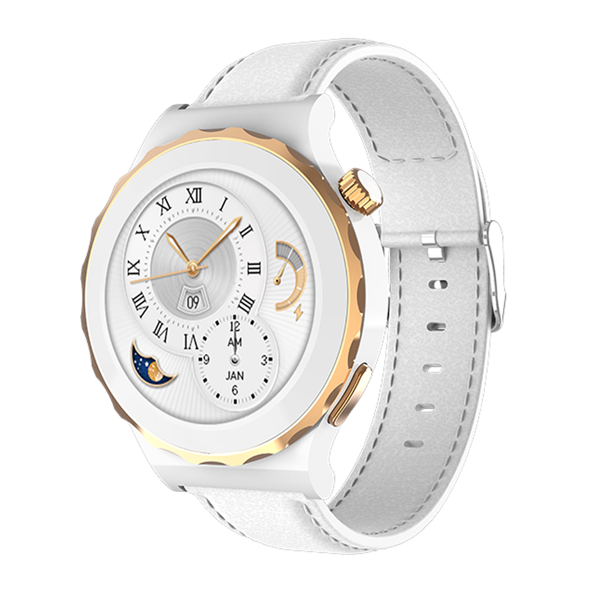 Buy HW3 Mini Smartwatch with White Leather Strap Noble Gold in Kuwait