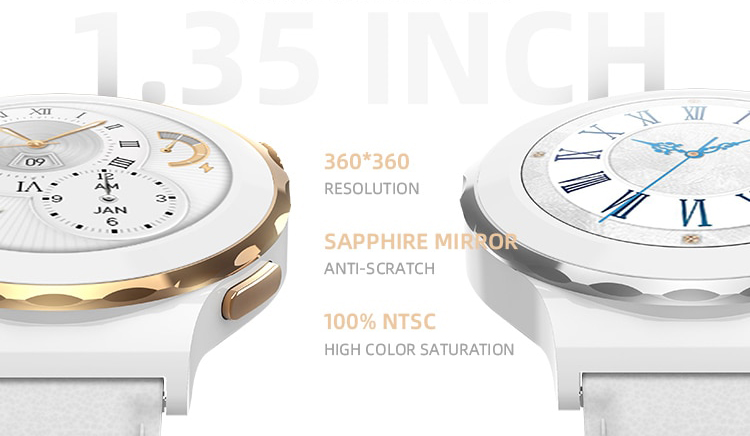 Buy HW3 Mini Smartwatch with White Leather Strap - Noble Gold in Kuwait