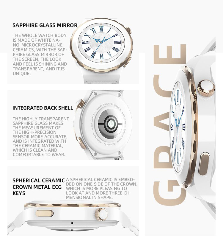 Buy HW3 Mini Smartwatch with White Leather Strap - Noble Gold in Kuwait